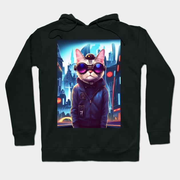 Cool Japanese Techno Cat In Future World Japan Neon City Hoodie by star trek fanart and more